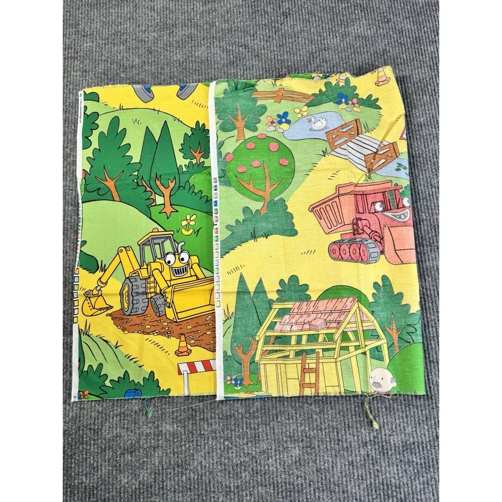 Cotton Bob the Builder Construction Fabric Panel Yellow Green‎ Multicolor